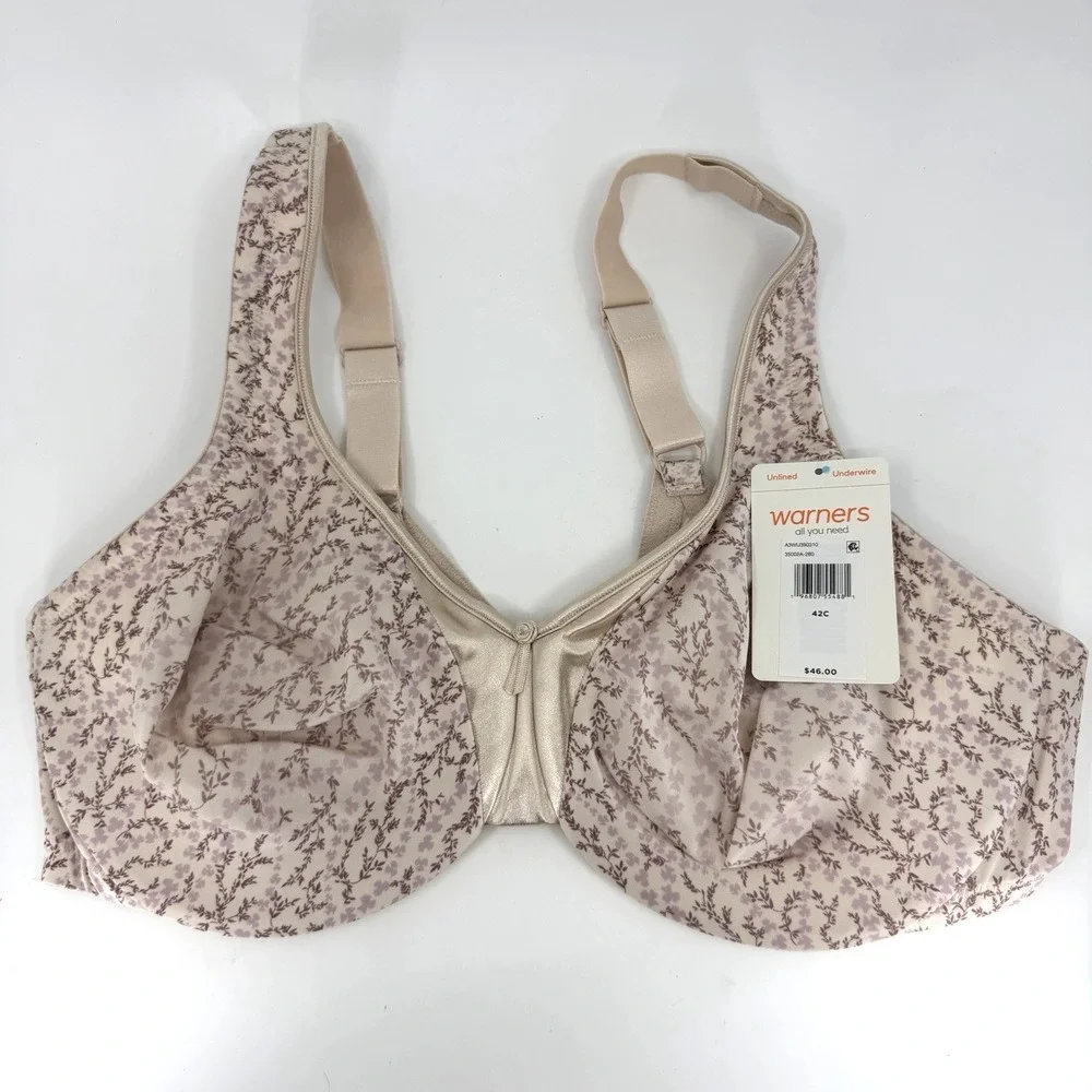 New Warner's Cream Floral‎ 35002A-280 Comfort Underwire Bra 42C